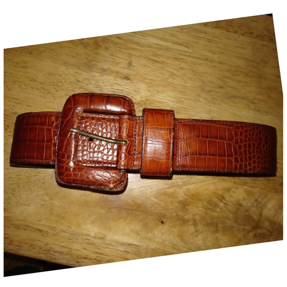 Ellen Tracy Croc Embossed Leather Belt | Brown & Black | Size 27 | USA Made - Picture 3 of 8